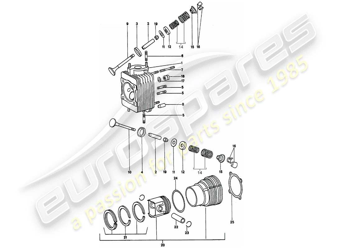porsche 911 (1974) cylinder head parts diagram