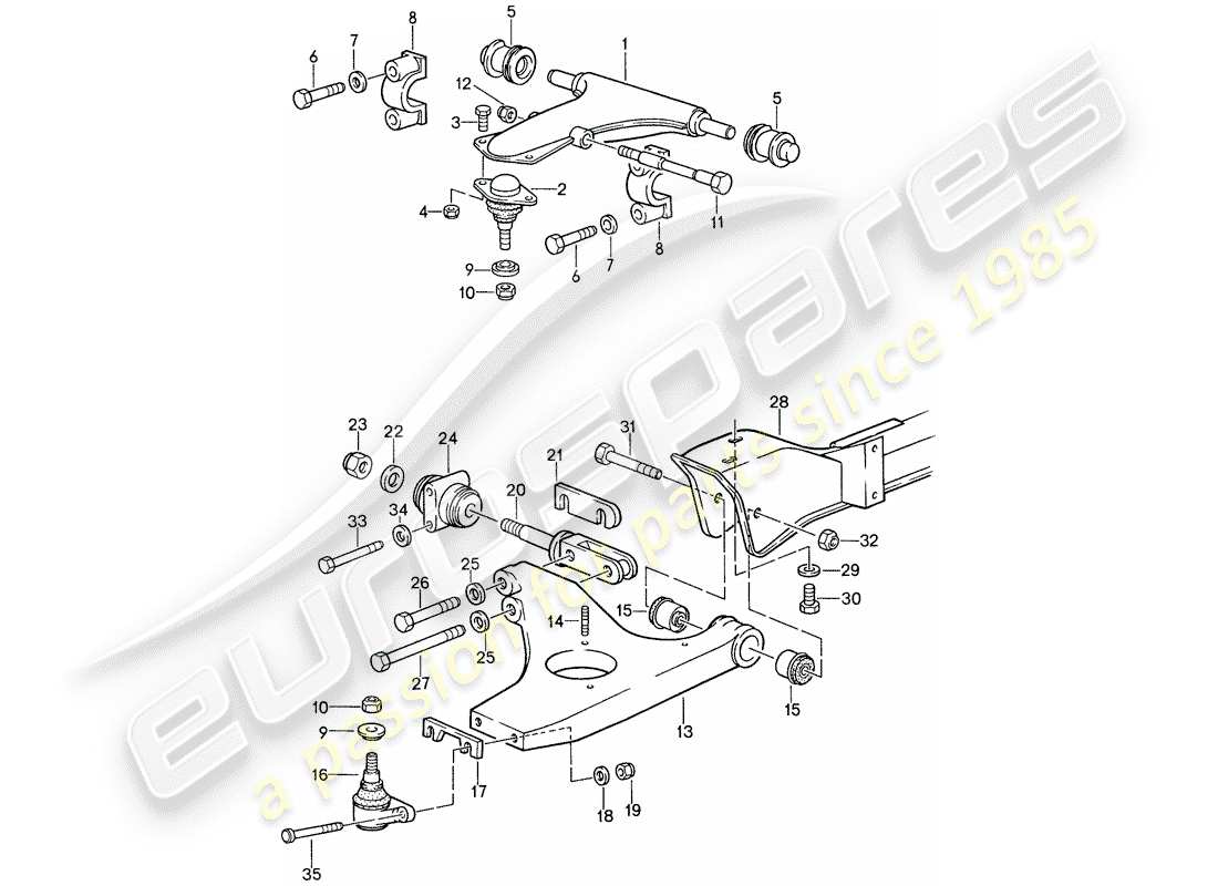porsche 1988 (959) front axle - cross member - track control arm part diagram