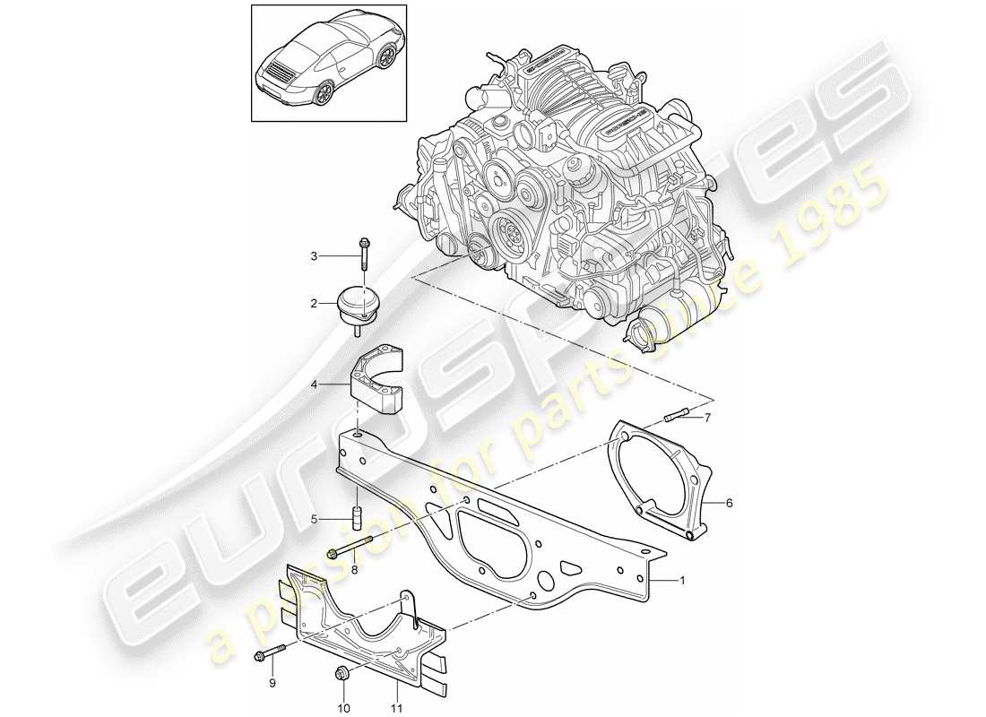 porsche 2011 (997-2) engine suspension part diagram