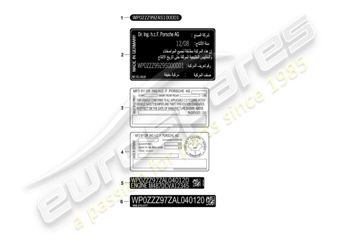 porsche 2010 (cayenne e1 9pa) signs/notices parts diagram