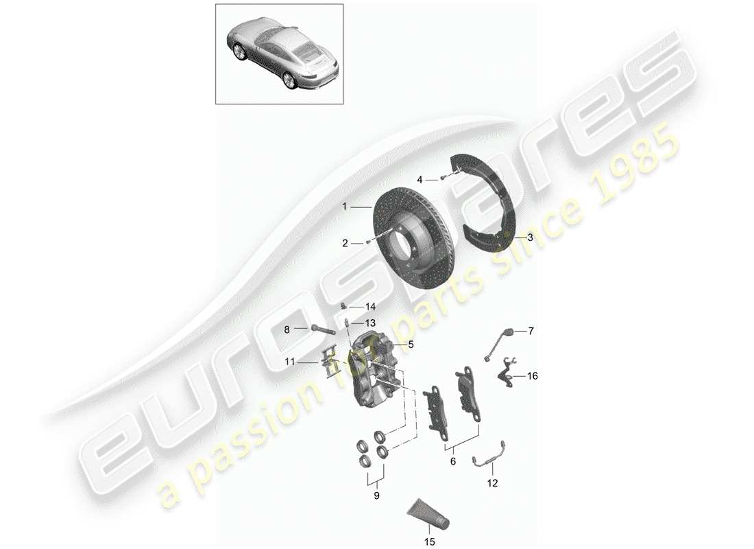 porsche 991 (2016) disc brakes parts diagram