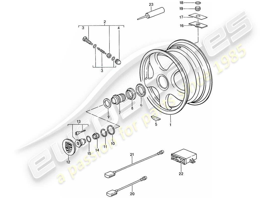 porsche 1988 (959) wheels - tyre - tire pressure control system part diagram