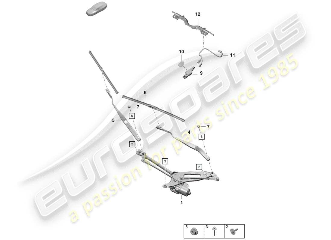 porsche 2020 (718 boxster spyder) windshield wiper system compl. parts diagram
