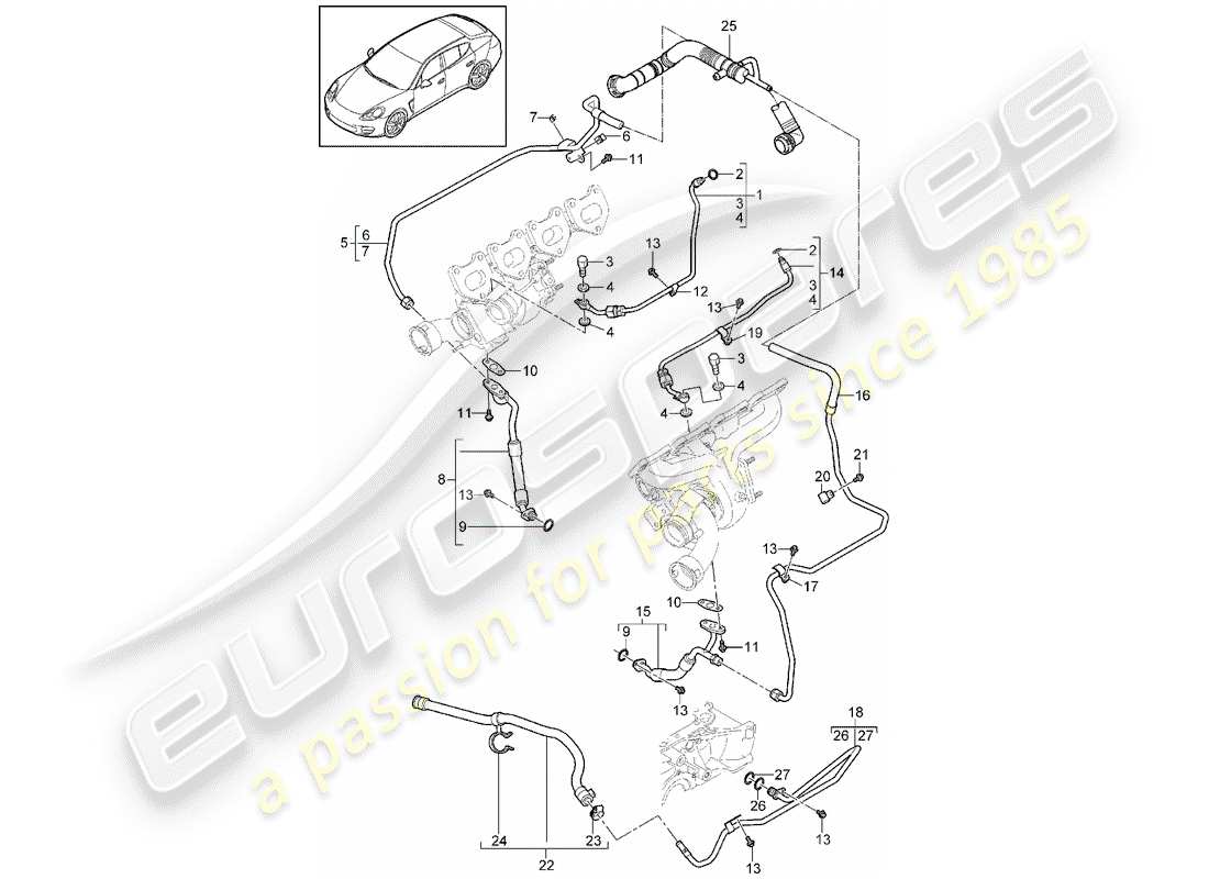 porsche panamera 970 (2015) oil pipe part diagram