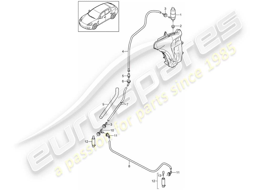 porsche panamera 970 (2010) headlight washer system parts diagram