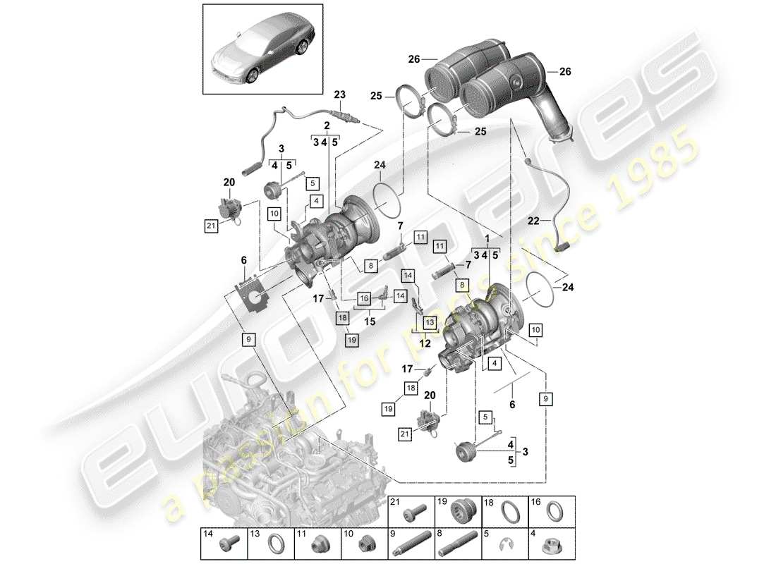 porsche 2020 (panamera 971-1) exhaust gas turbocharger part diagram