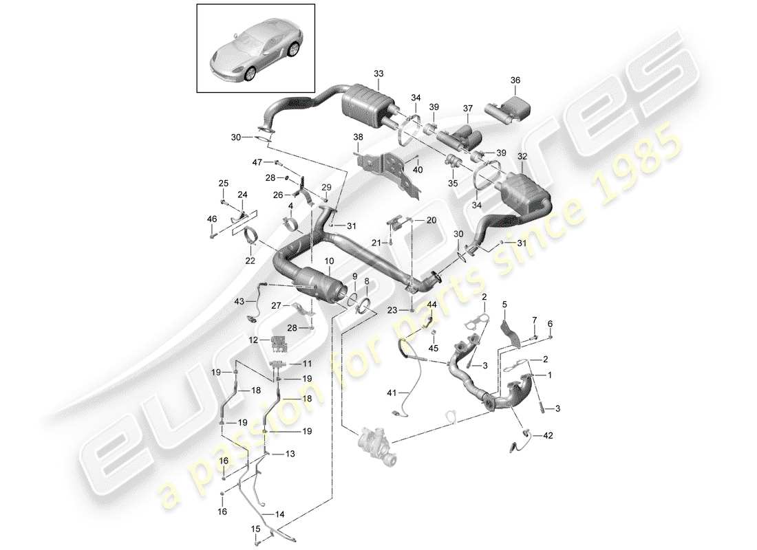 porsche 2018 (718 cayman) exhaust system part diagram