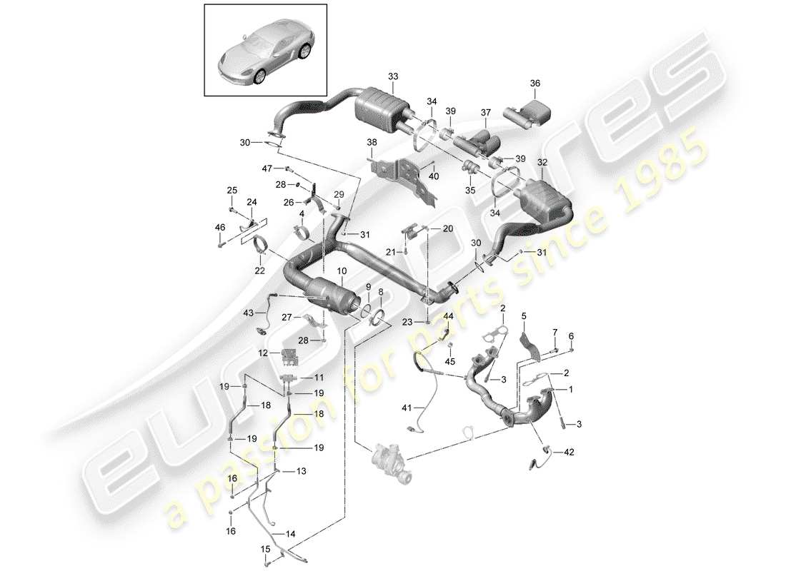porsche 718 cayman (2018) exhaust system parts diagram