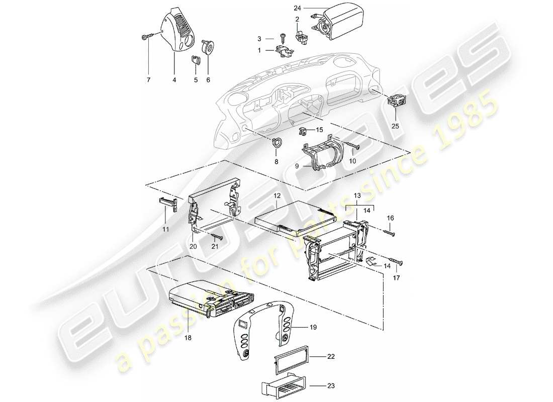 porsche 2003 (996 turbo / gt2) accessories - dash panel trim part diagram