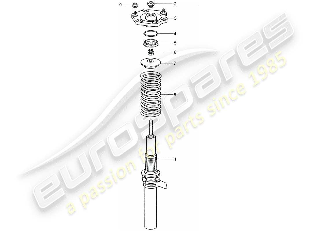 porsche 2003 (996 gt3) suspension - shock absorber strut part diagram