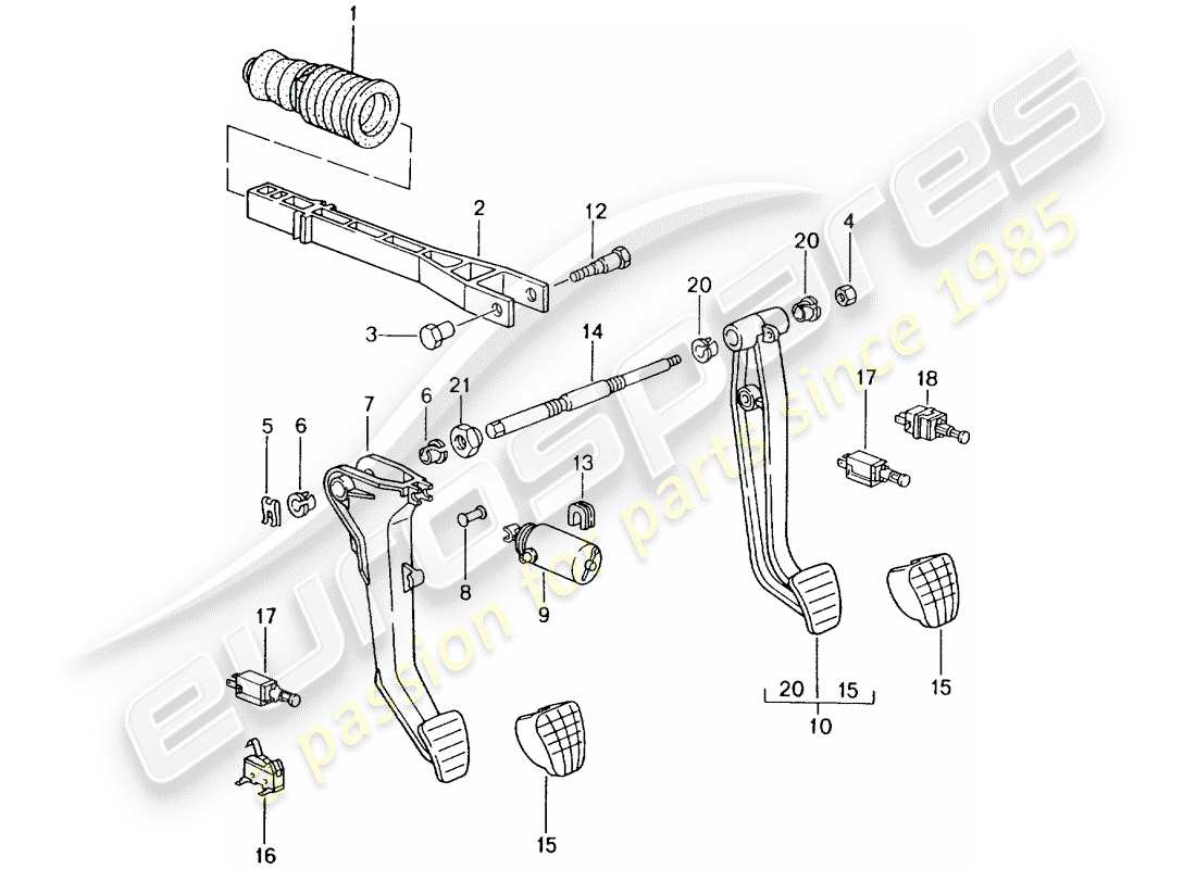 porsche 2005 (996 gt3) pedals part diagram