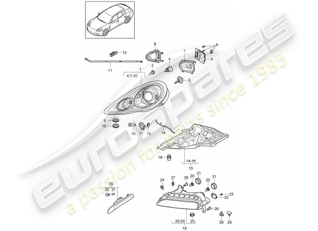 porsche 2016 (panamera 970) headlamp part diagram