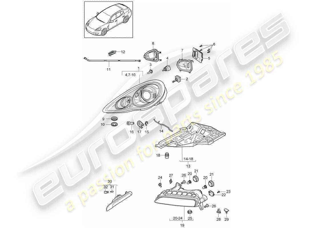 porsche panamera 970 (2016) headlamp parts diagram
