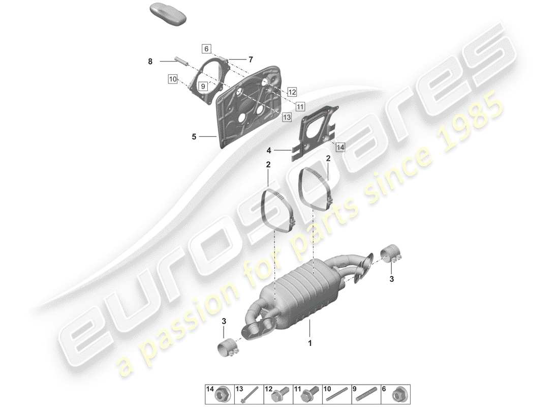 porsche 2020 (992-1) silencer parts diagram