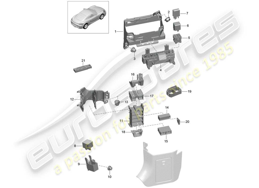 porsche 2019 (718 cayman) fuse box/relay plate part diagram