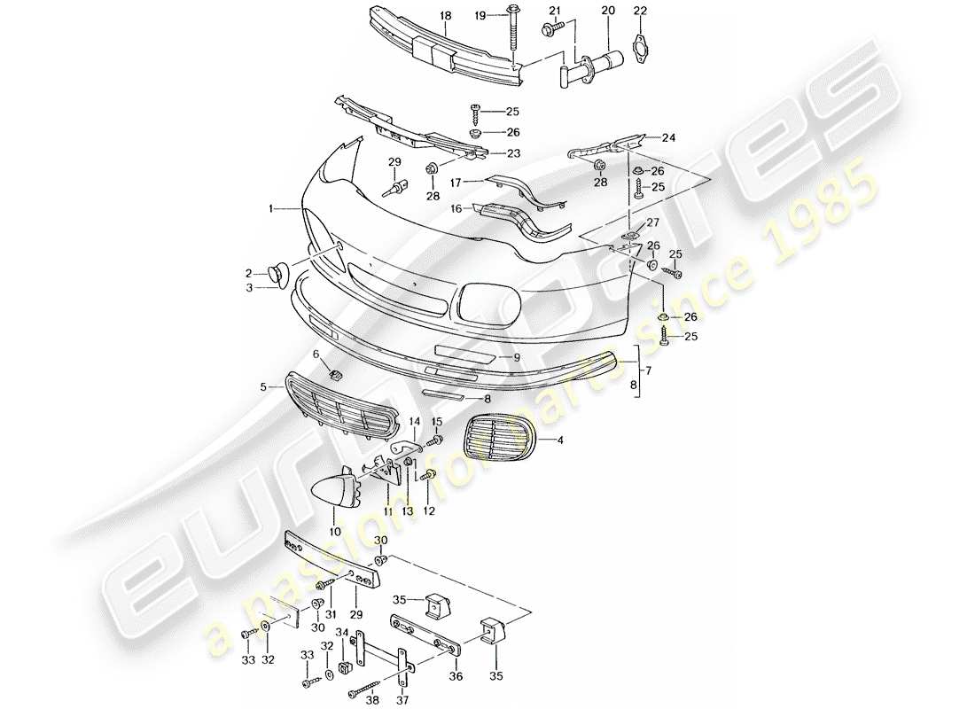 porsche 2001 (996 turbo / gt2) bumper part diagram