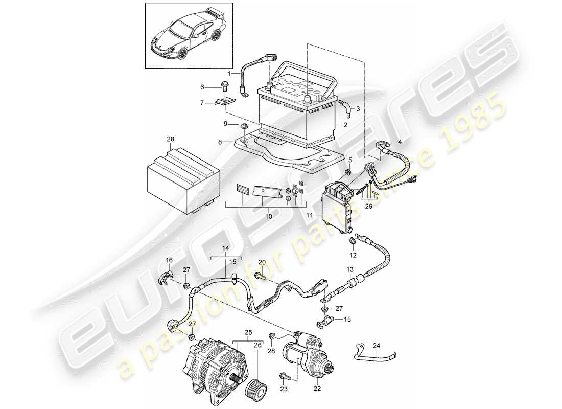 porsche 911 t/gt2rs (2012) battery part diagram