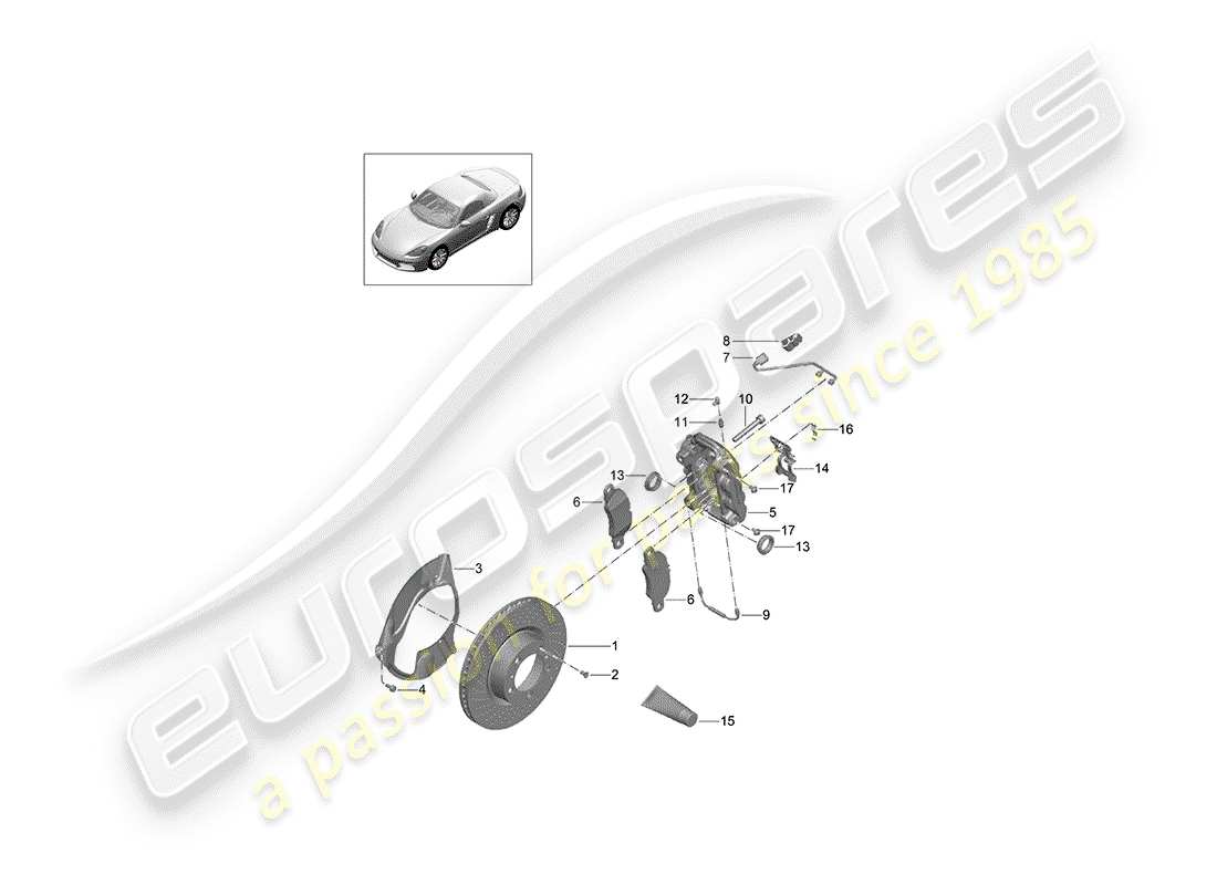 porsche 718 boxster (2017) disc brakes parts diagram