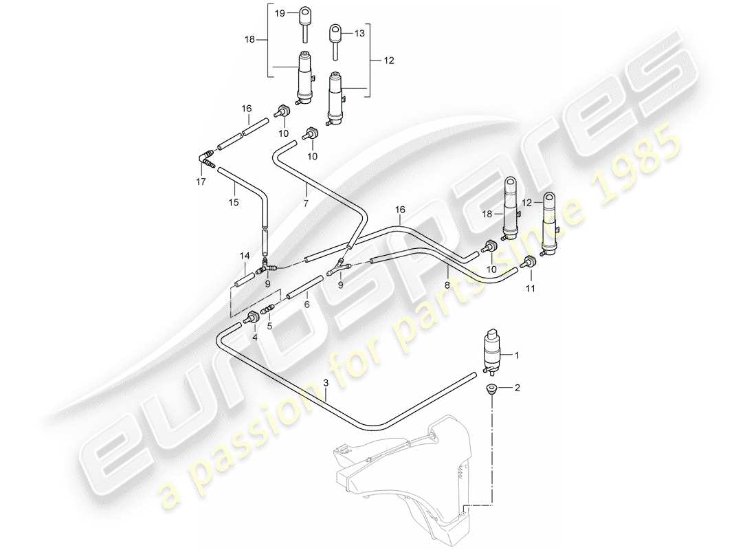 porsche 2009 (997-2 gt3) headlight washer system parts diagram