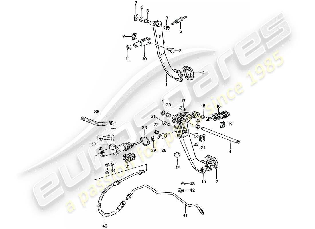 porsche 968 (1995) brake - clutch - pedals part diagram