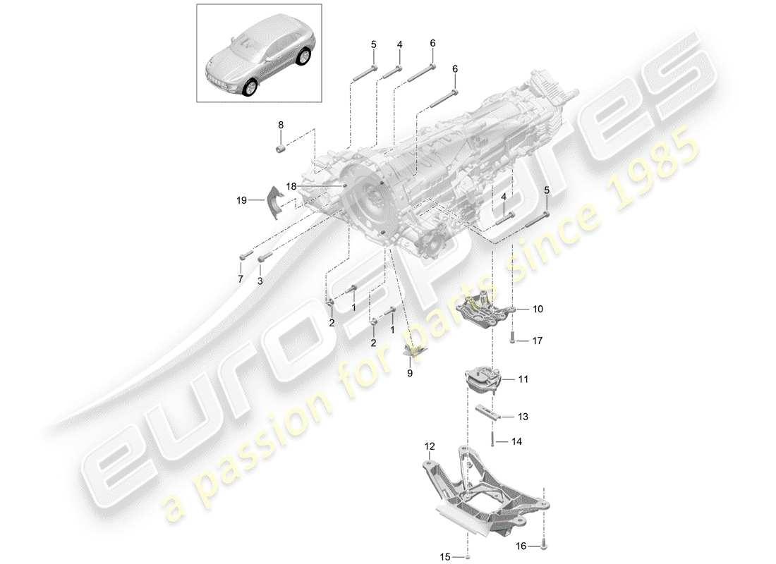 porsche macan (2018) mounting parts for engine and part diagram