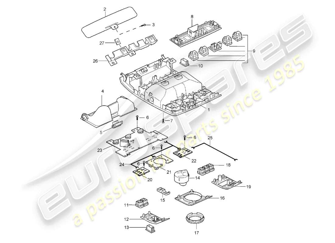 porsche 2003 (cayenne e1 9pa) console roof part diagram