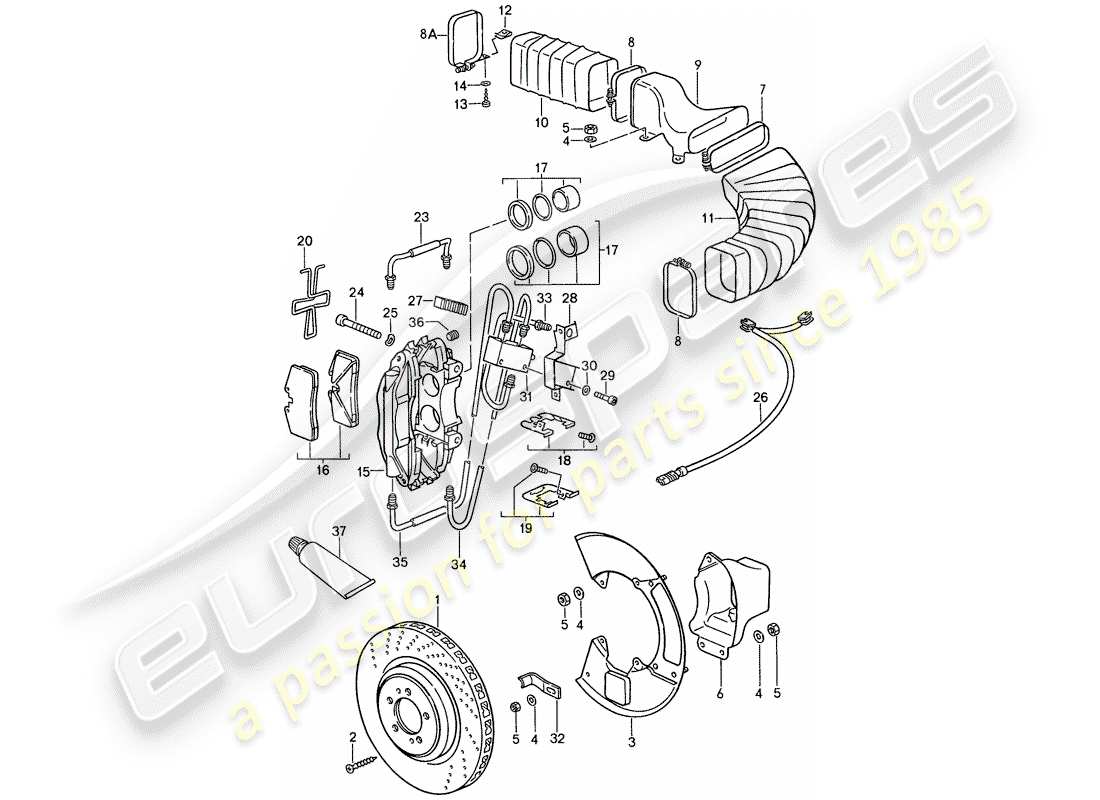 porsche 1988 (959) disc brakes part diagram