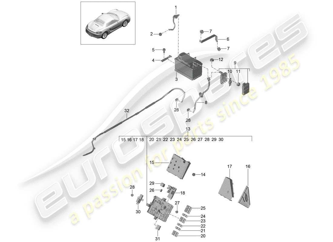 porsche 2012 (981 boxster) battery parts diagram