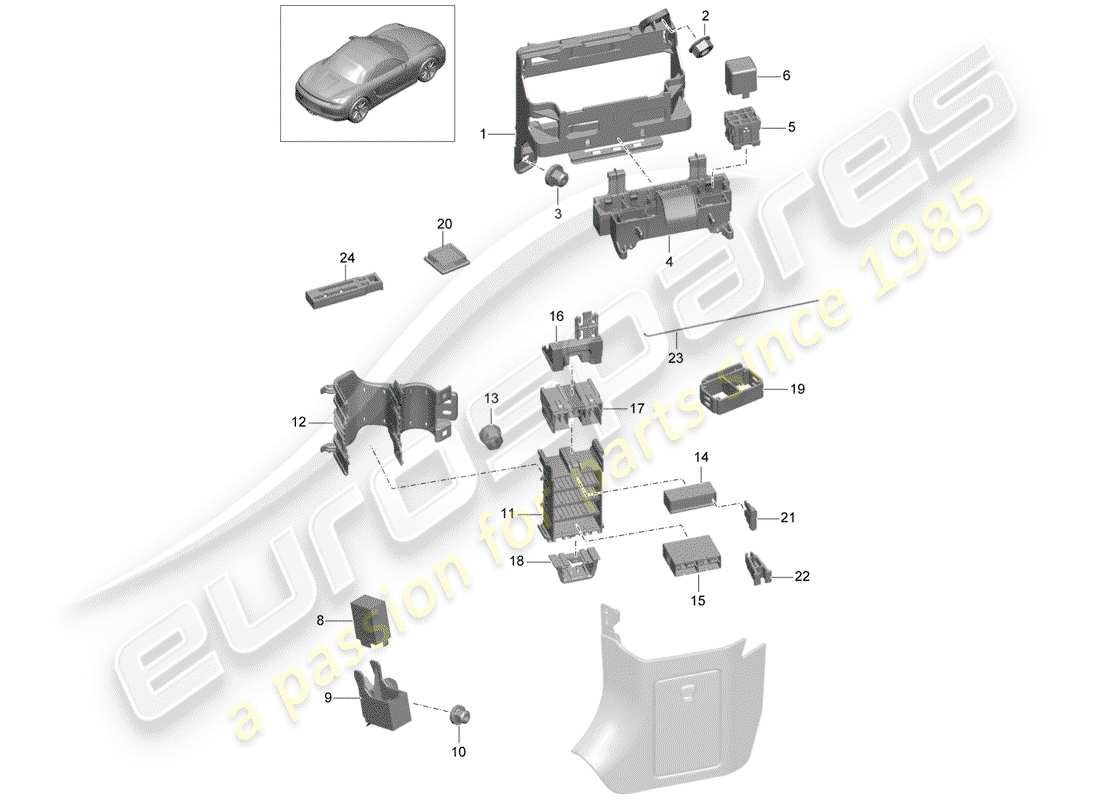 porsche 2012 (981 boxster) fuse box/relay plate parts diagram