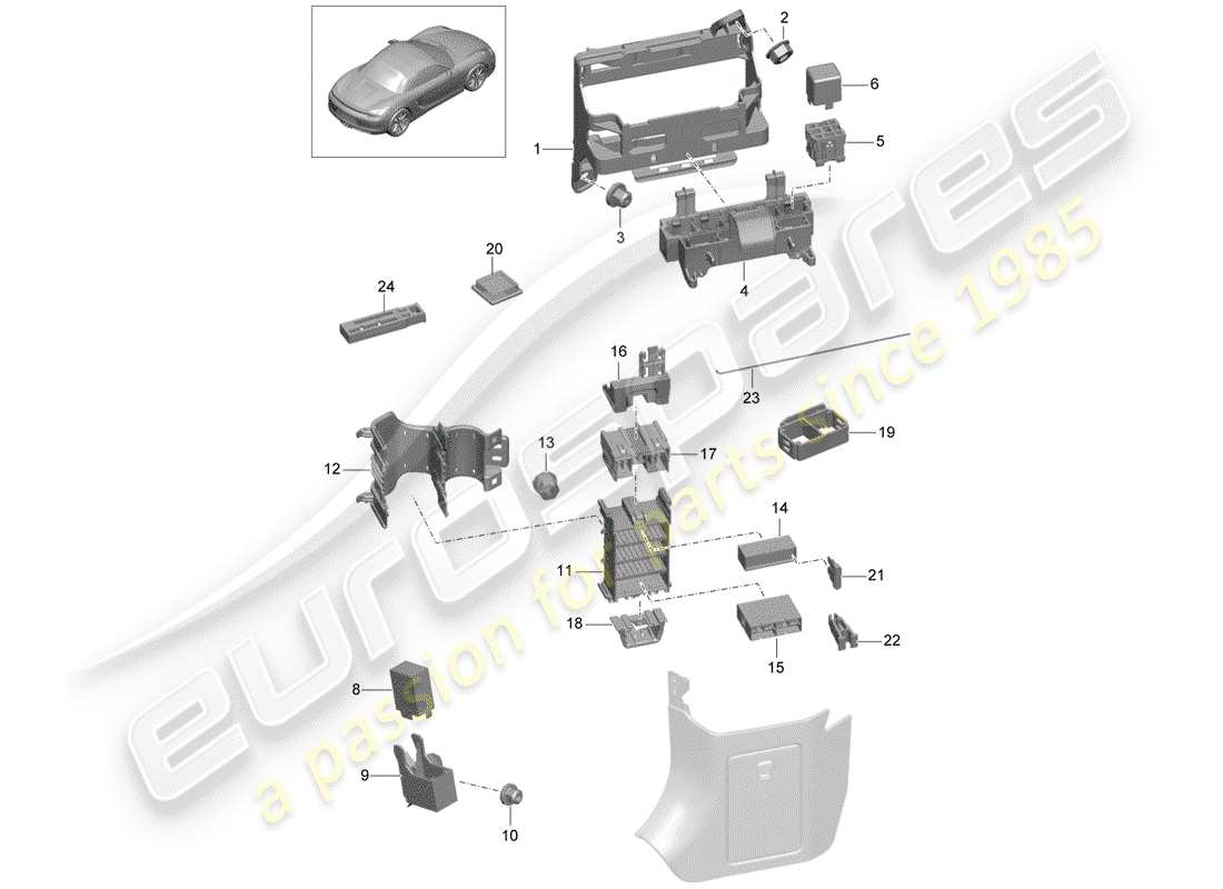 porsche boxster 981 (2012) fuse box/relay plate parts diagram