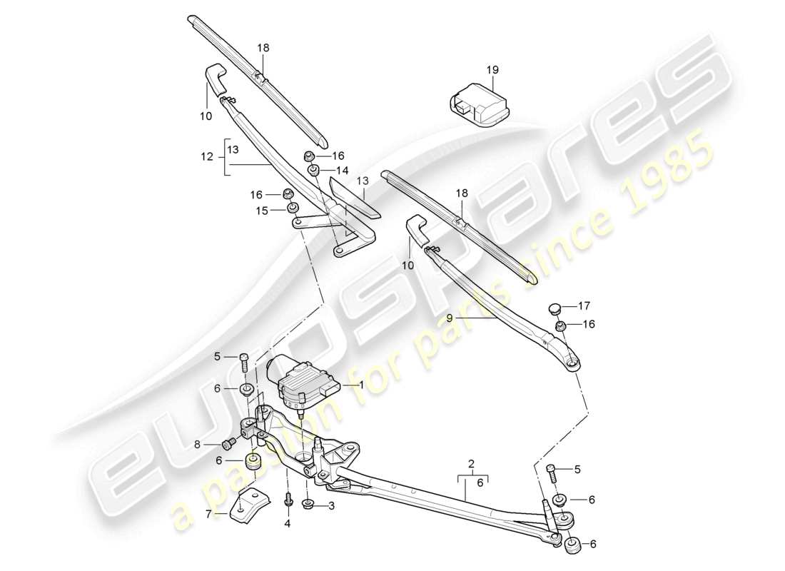 porsche 2003 (cayenne e1 9pa) windscreen wiper system, compl rain sensor part diagram