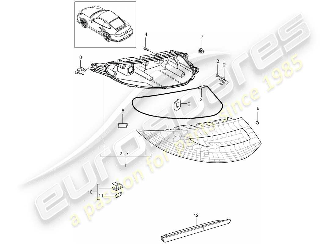 porsche 911 t/gt2rs (2012) rear light part diagram