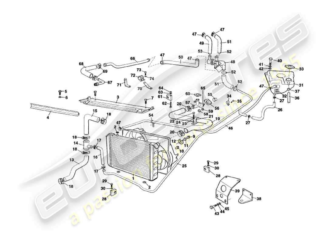 aston martin v8 coupe (1999) water cooling system, up to 79079 part diagram