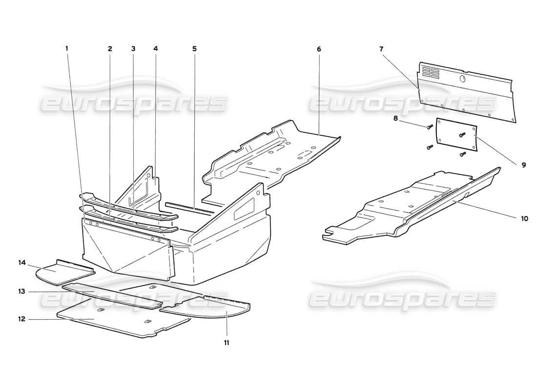 lamborghini diablo 6.0 (2001) frame floor panels parts diagram