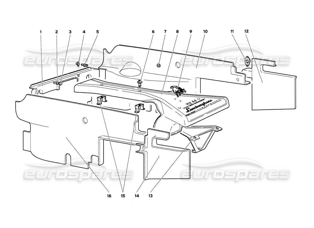 lamborghini diablo 6.0 (2001) engine compartment panels parts diagram