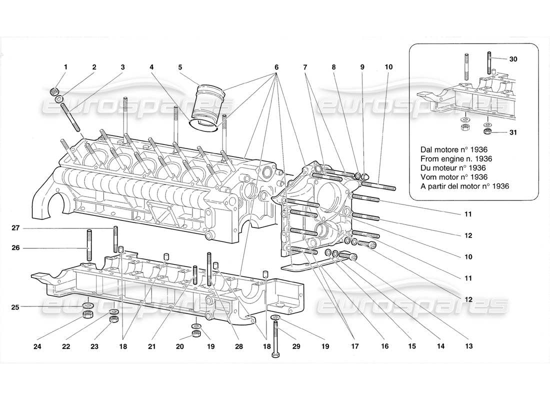 lamborghini diablo sv (1998) crankcase and lower mounti part diagram