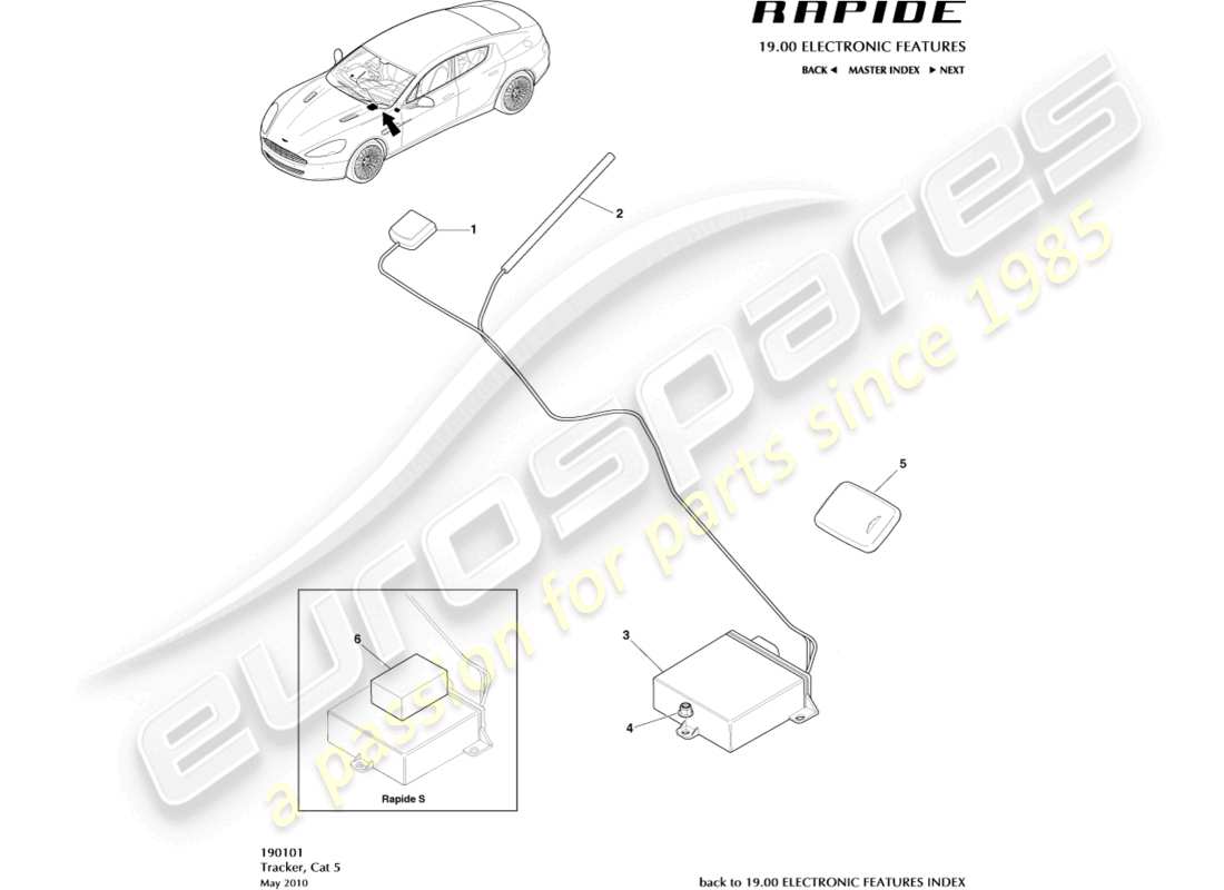 aston martin rapide (2013) cat 5 tracker part diagram