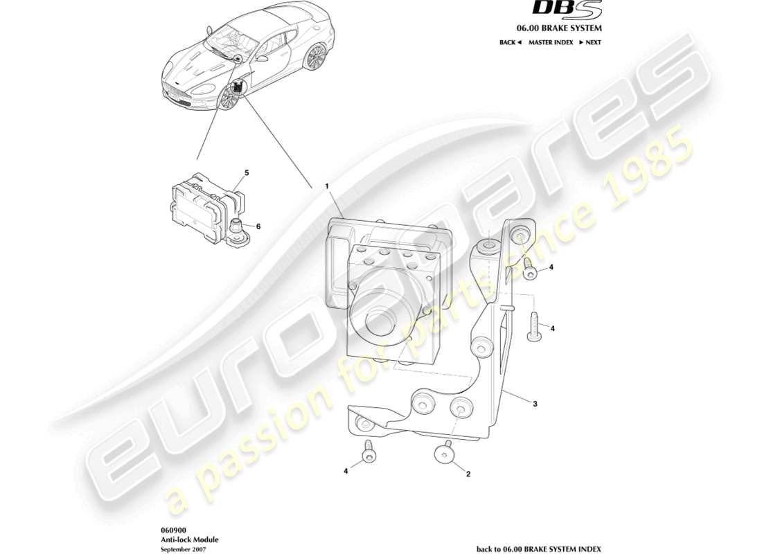 aston martin dbs (2010) anti-lock module part diagram