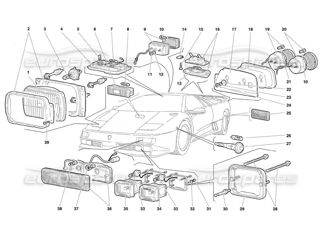 lamborghini diablo se30 (1995) lights parts diagram