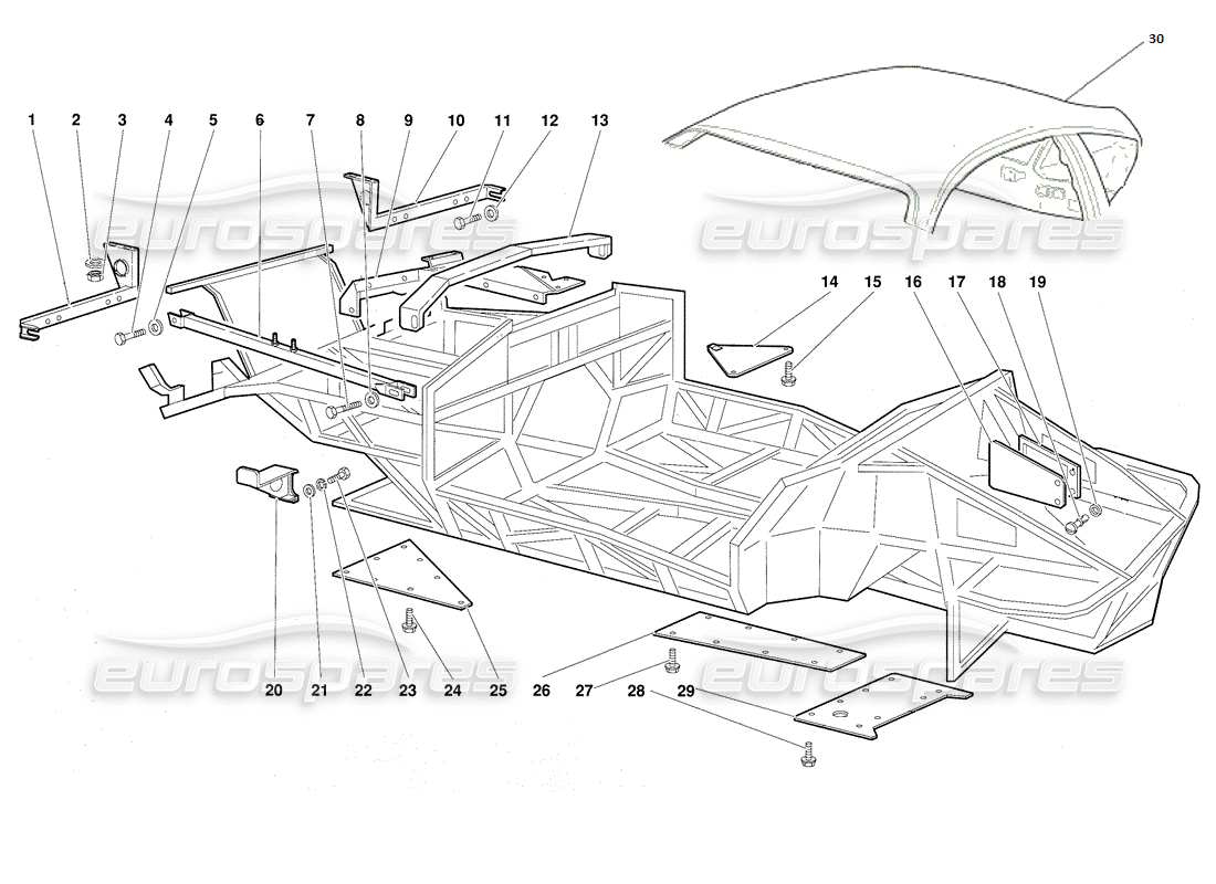 lamborghini diablo (1991) frame elements parts diagram