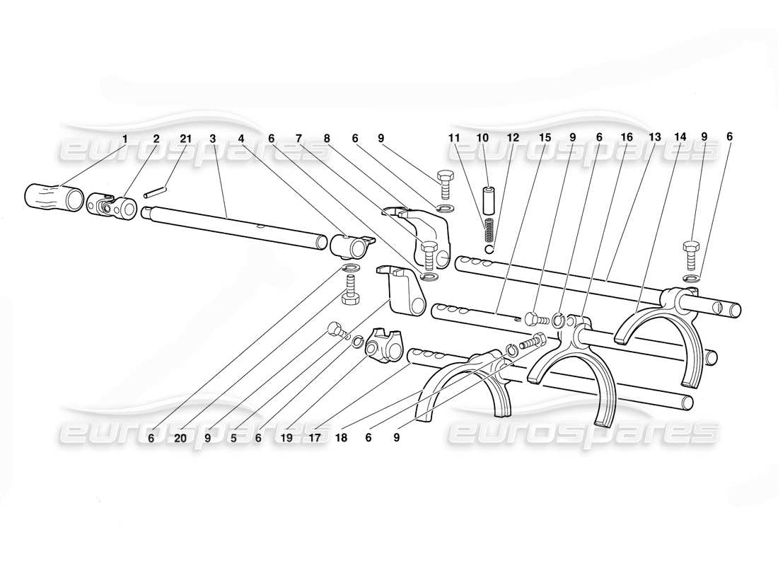 lamborghini diablo (1991) gearbox shifting rods and forks parts diagram