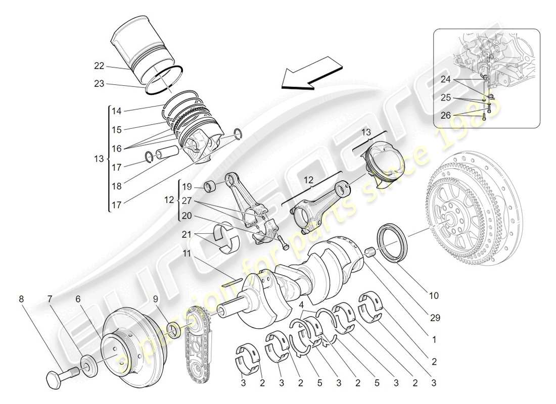 maserati granturismo (2009) crank mechanism part diagram