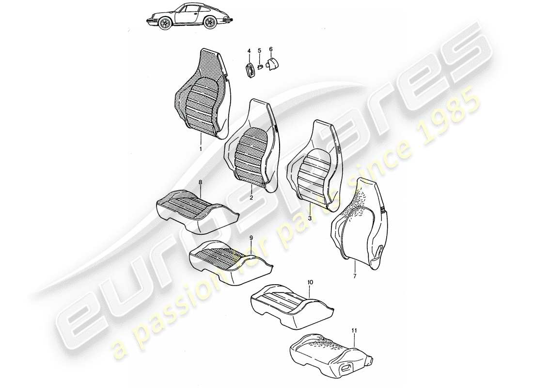 a part diagram from the porsche 1997 (seats for 944/968/911/928) parts catalogue