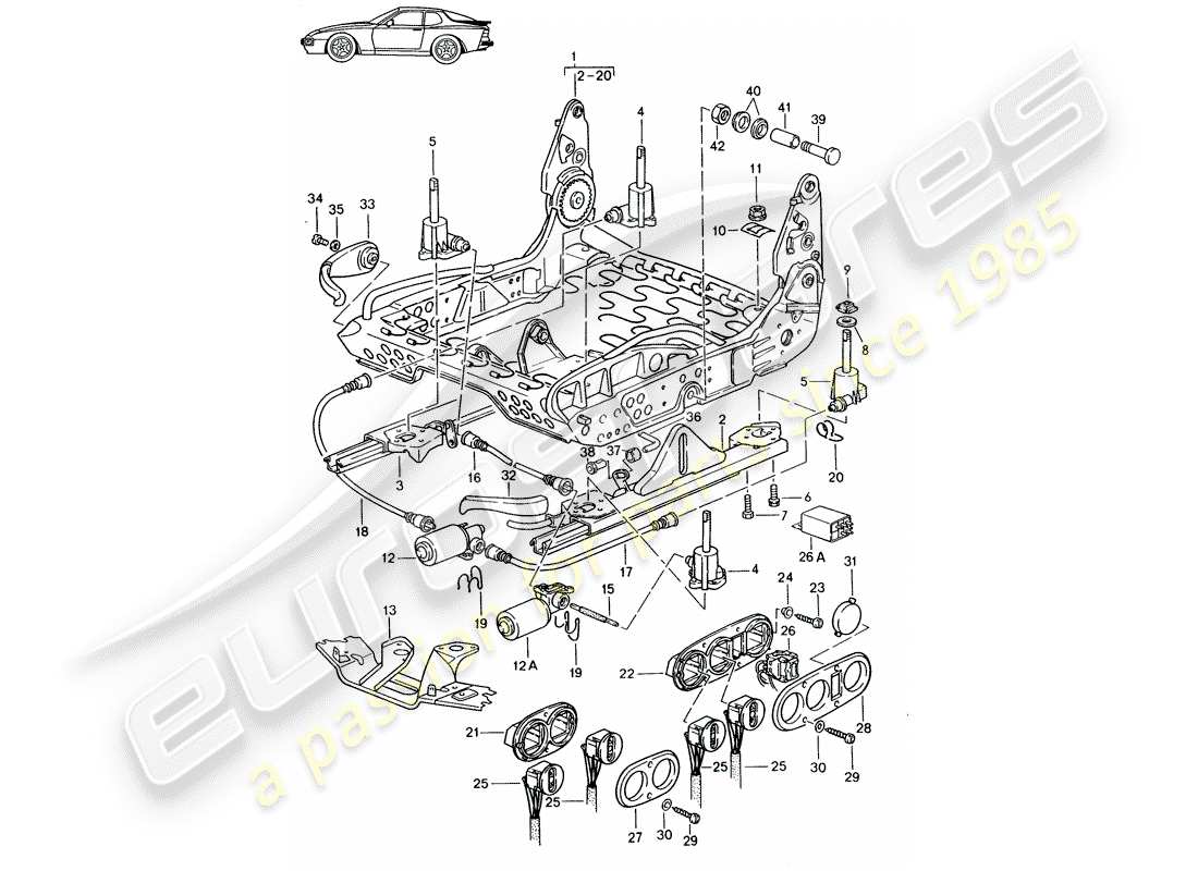 a part diagram from the porsche 1993 (seats for 944/968/911/928) parts catalogue