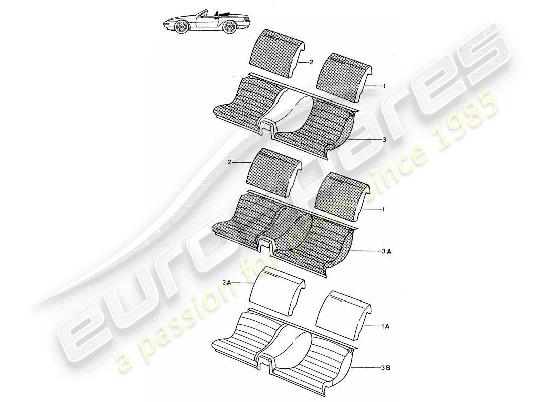 a part diagram from the porsche 1991 (seats for 944/968/911/928) parts catalogue