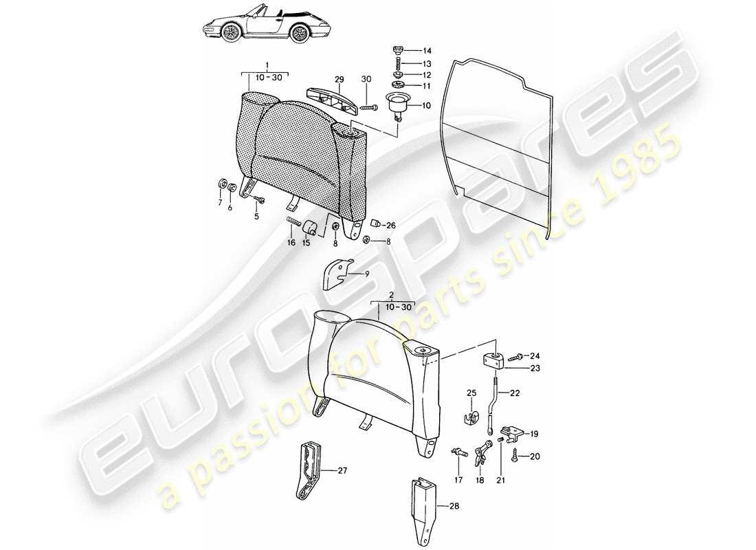 a part diagram from the porsche 1993 (seats for 944/968/911/928) parts catalogue