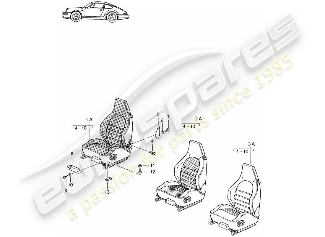 a part diagram from the porsche 1995 (seats for 944/968/911/928) parts catalogue