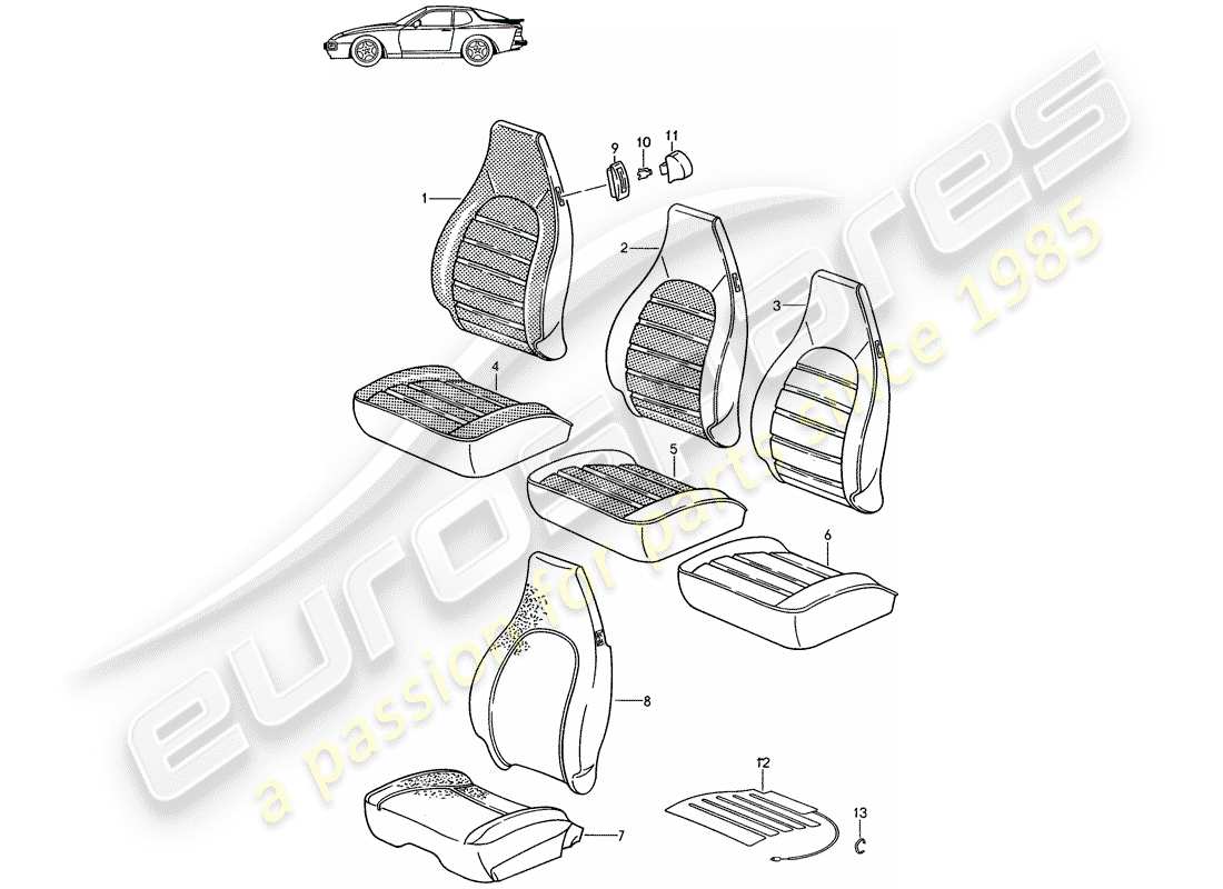a part diagram from the porsche 1997 (seats for 944/968/911/928) parts catalogue