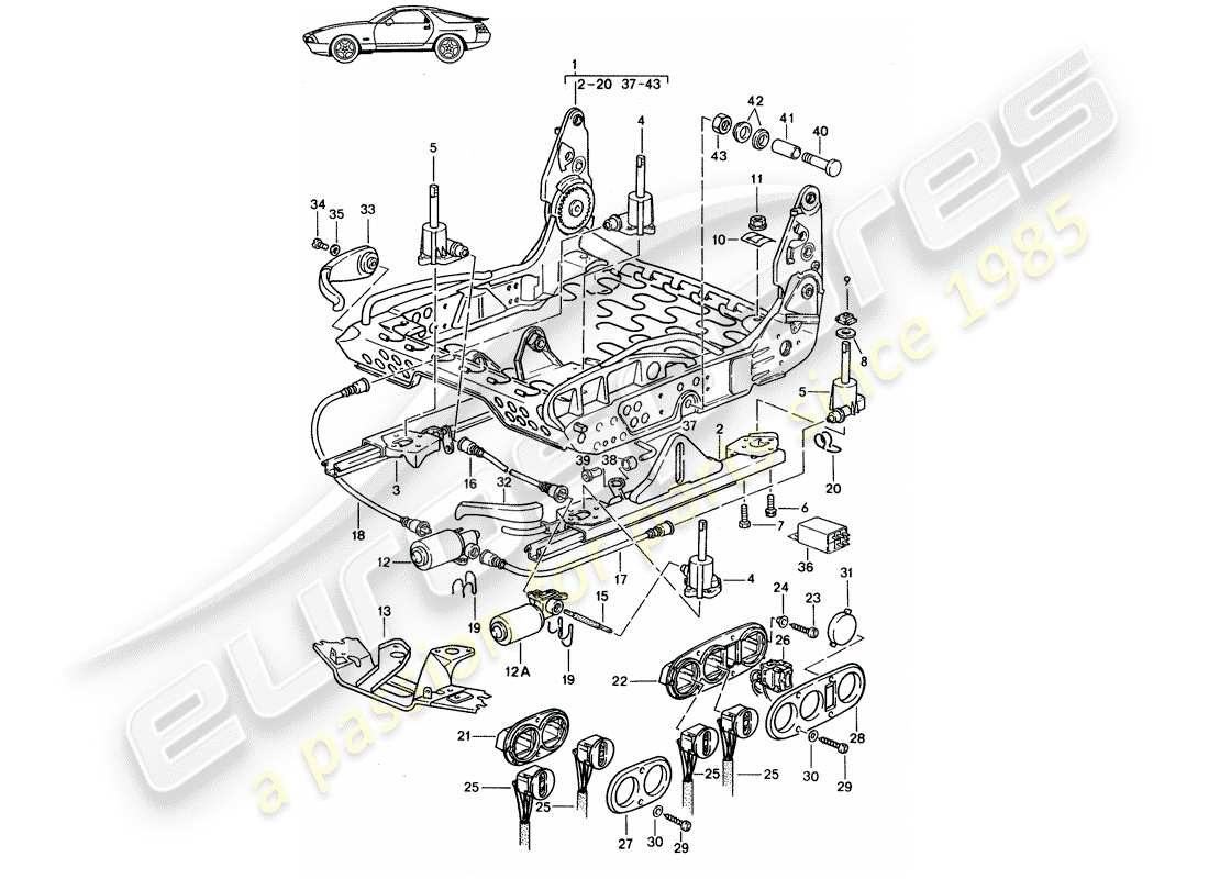 a part diagram from the porsche 1992 (seats for 944/968/911/928) parts catalogue
