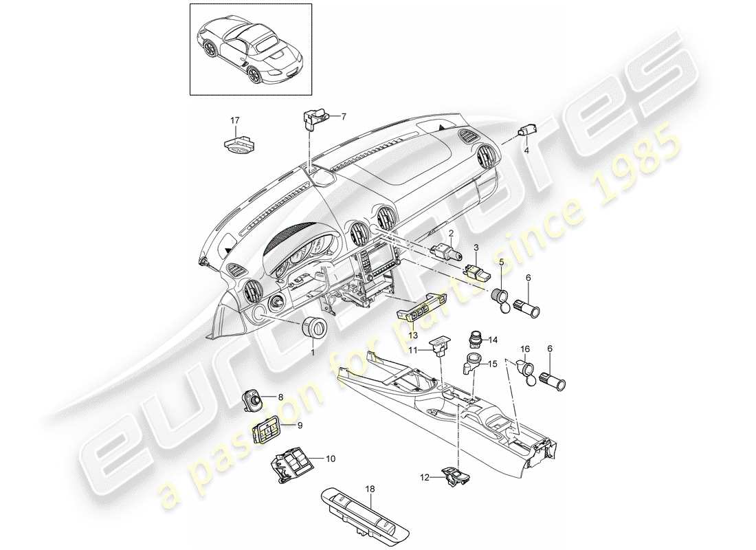 a part diagram from the porsche 2009 (987 boxster) parts catalogue